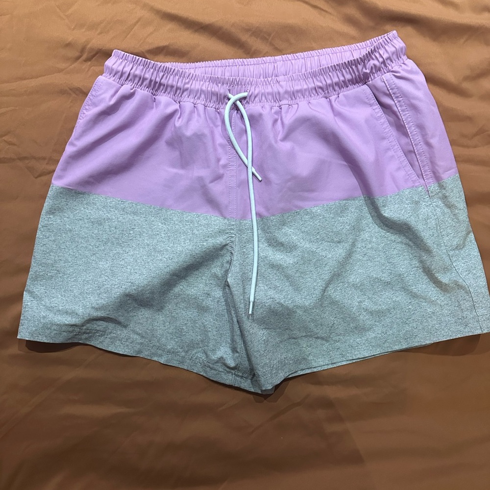 Pink and Gray Colorblock swim trunks